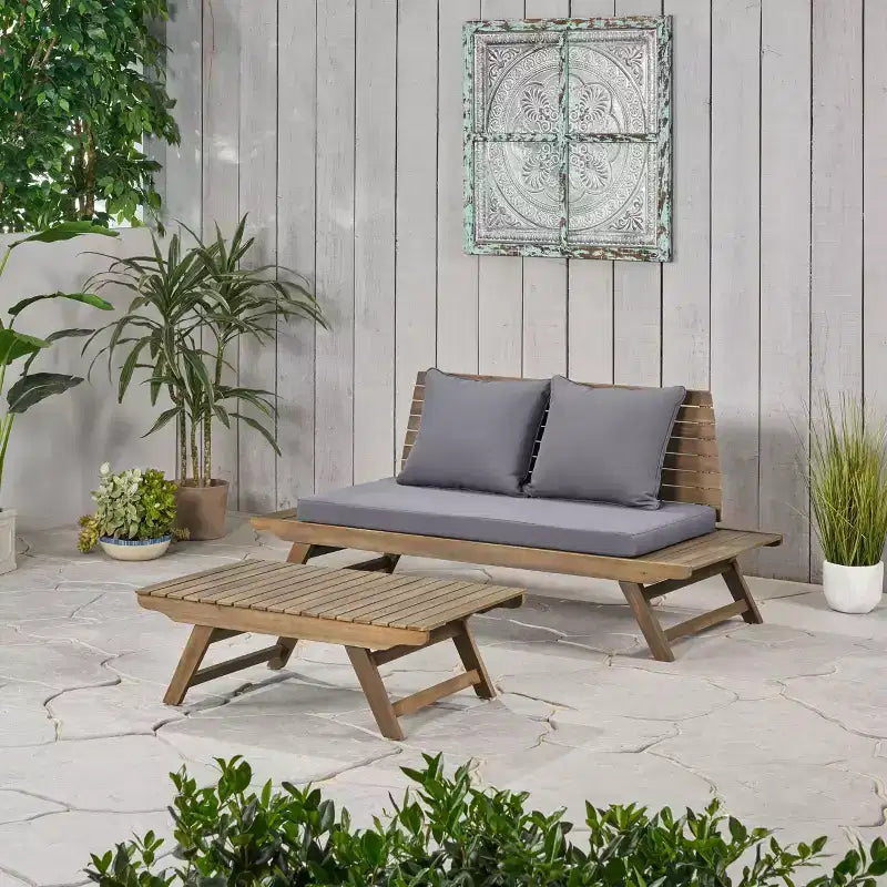 Juego para exterior Christopher Knight Home Sedona, con sofá de dos plazas de madera de acacia y mesa de centro, con cojín