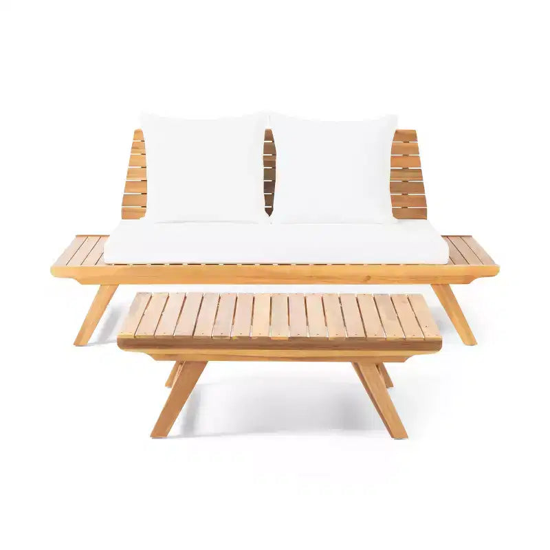 Juego para exterior Christopher Knight Home Sedona, con sofá de dos plazas de madera de acacia y mesa de centro, con cojín