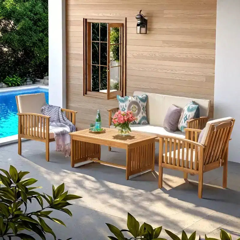 Ensemble de conversation Navan 4 places d’extérieur en bois d’acacia Christopher Knight Home avec coussin résistant à l’eau