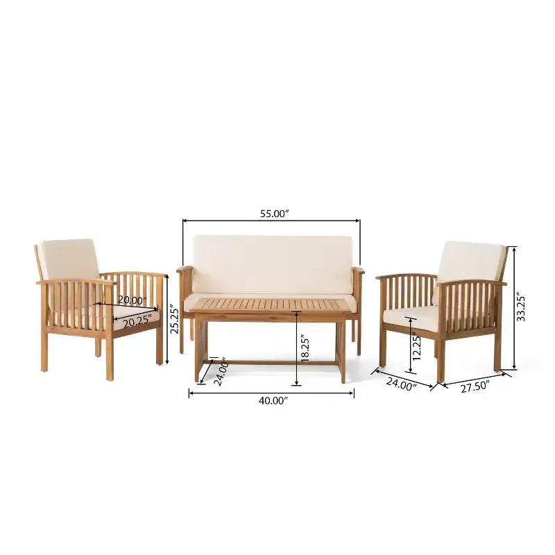 Ensemble de conversation Navan 4 places d’extérieur en bois d’acacia Christopher Knight Home avec coussin résistant à l’eau