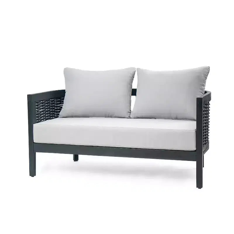 Conjunto de conversación para patio Christopher Knight Home Burchett de 2 piezas, de madera de acacia y mimbre, con cojines