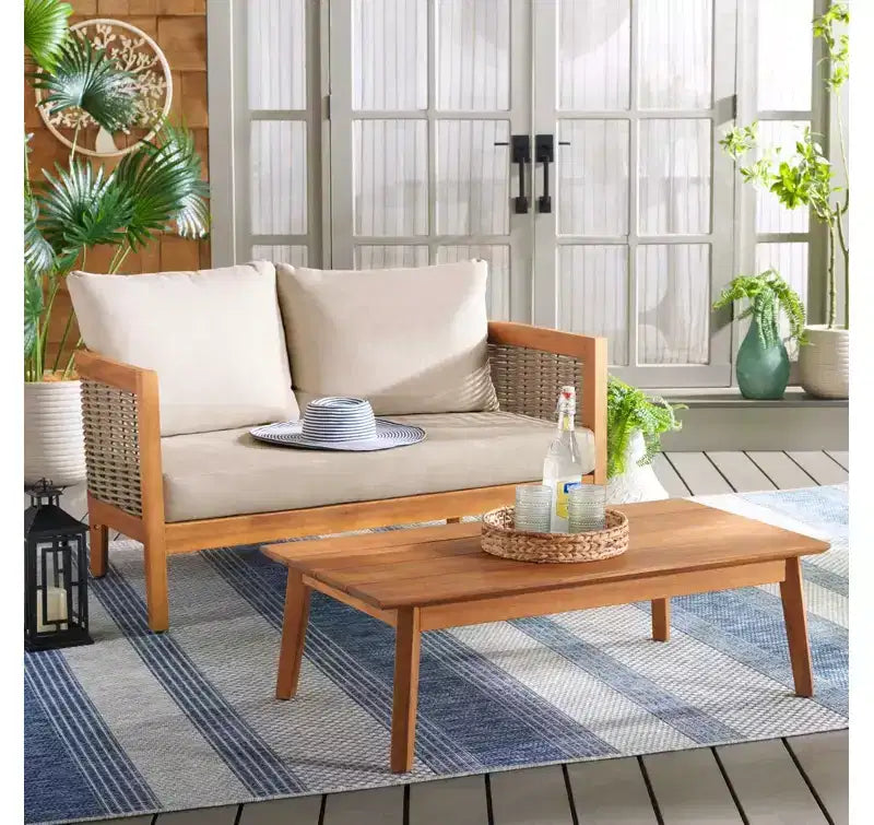 Conjunto de conversación para patio Christopher Knight Home Burchett de 2 piezas, de madera de acacia y mimbre, con cojines