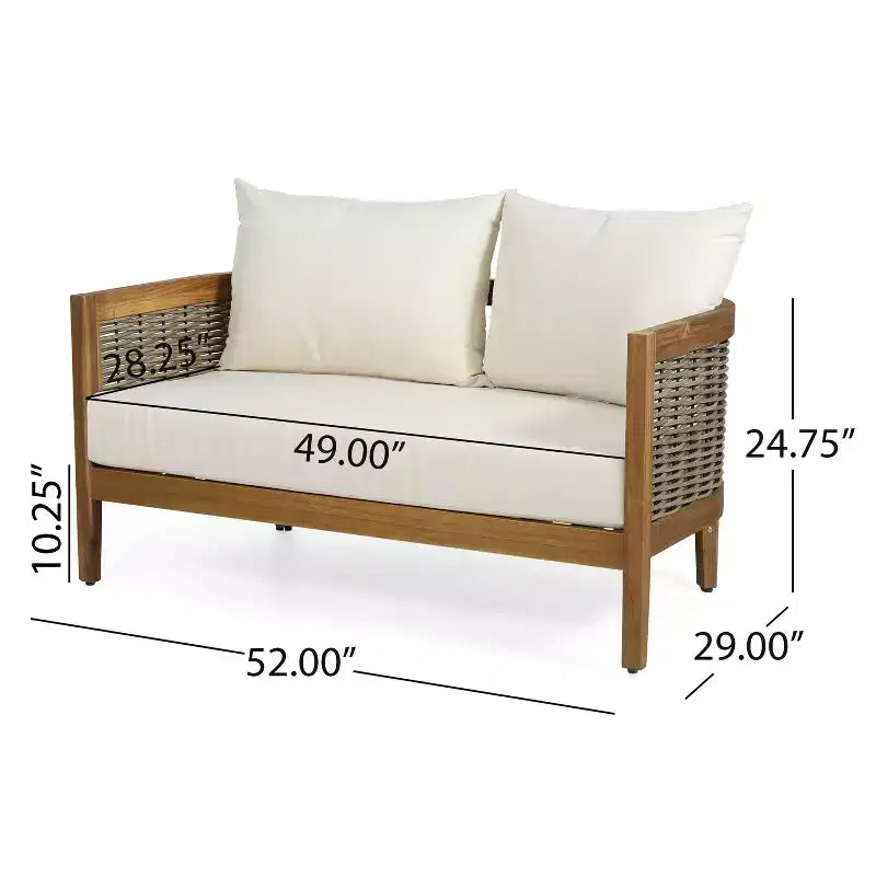 Conjunto de conversación para patio Christopher Knight Home Burchett de 2 piezas, de madera de acacia y mimbre, con cojines