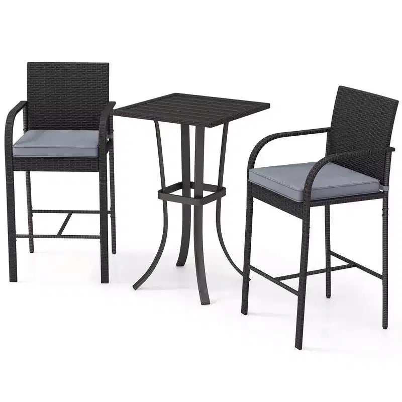 Costway ensemble de bar de patio en osier de 3 PCS avec chaises en rotin et table carrée à cadre métallique robuste