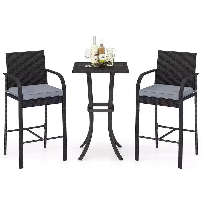 Costway ensemble de bar de patio en osier de 3 PCS avec chaises en rotin et table carrée à cadre métallique robuste