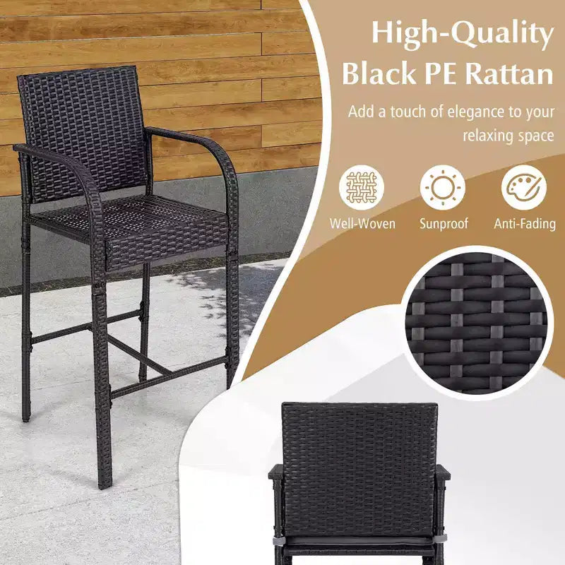 Costway ensemble de bar de patio en osier de 3 PCS avec chaises en rotin et table carrée à cadre métallique robuste