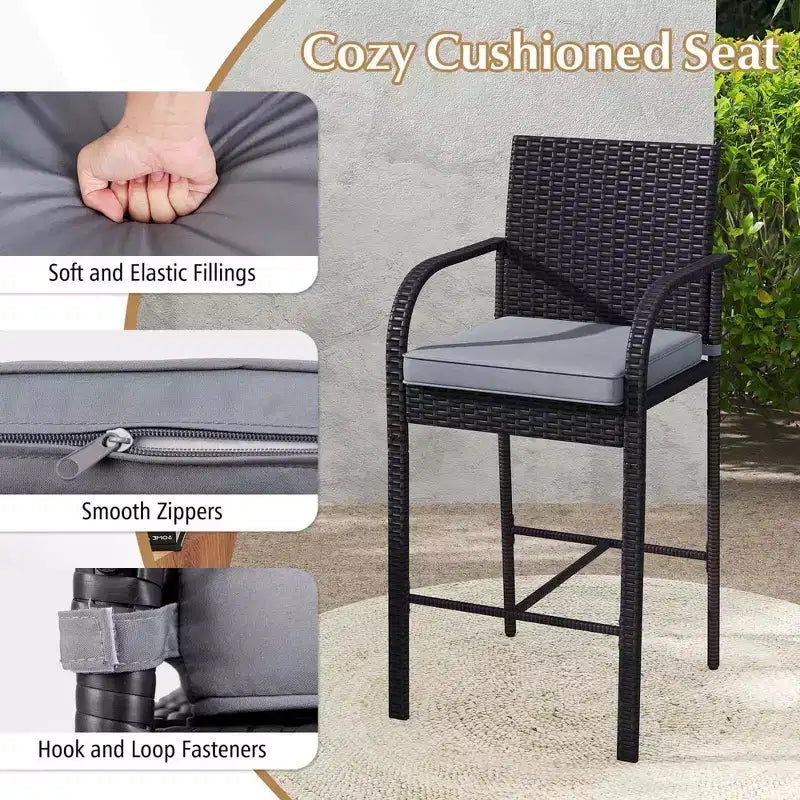 Costway ensemble de bar de patio en osier de 3 PCS avec chaises en rotin et table carrée à cadre métallique robuste