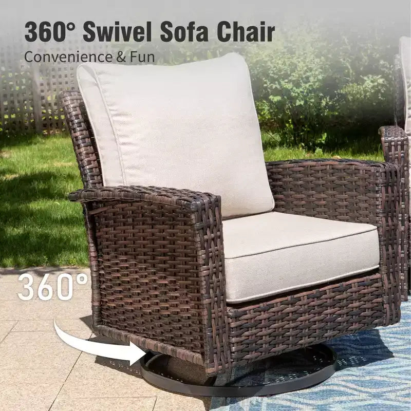Juego de muebles de mimbre extragrandes para patio y exteriores de 5 piezas Captiva Designs, conjunto de sofá para conversar con otomanas para jardín, patio y porche