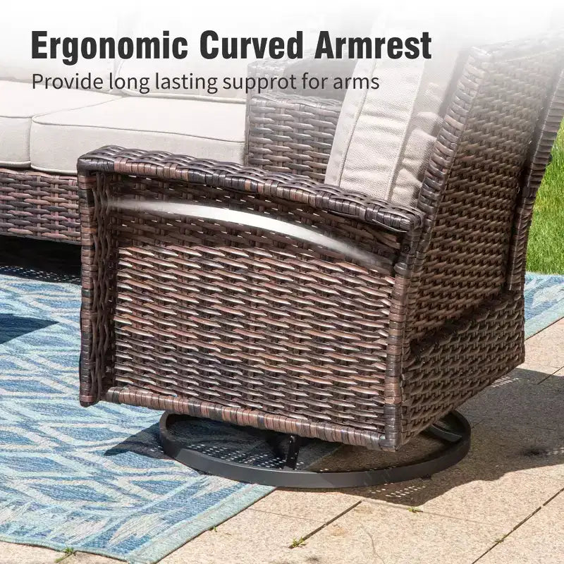 Juego de muebles de mimbre extragrandes para patio y exteriores de 5 piezas Captiva Designs, conjunto de sofá para conversar con otomanas para jardín, patio y porche
