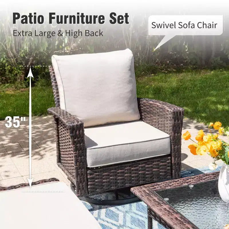 Juego de muebles de mimbre extragrandes para patio y exteriores de 5 piezas Captiva Designs, conjunto de sofá para conversar con otomanas para jardín, patio y porche