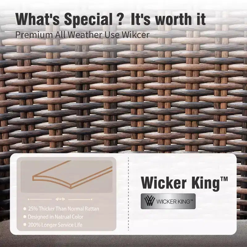 Juego de muebles de mimbre extragrandes para patio y exteriores de 5 piezas Captiva Designs, conjunto de sofá para conversar con otomanas para jardín, patio y porche