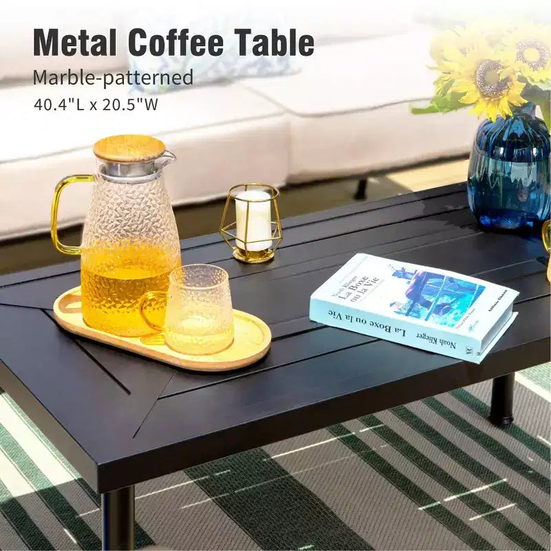 Conjunto de conversación para patio exterior de metal extragrande de 4 piezas Captiva Designs, con sillas giratorias con respaldo estampado y mesa de centro