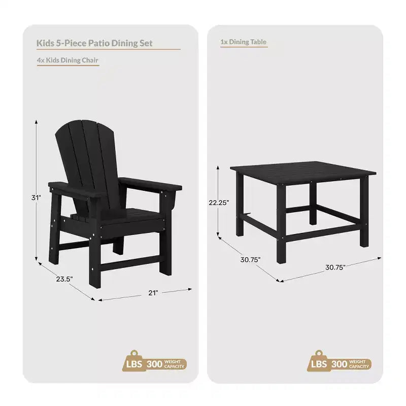Conjunto de mesa de comedor cuadrada y sillas de 5 piezas para patio exterior infantil Malibu de HDPE de WestinTrends