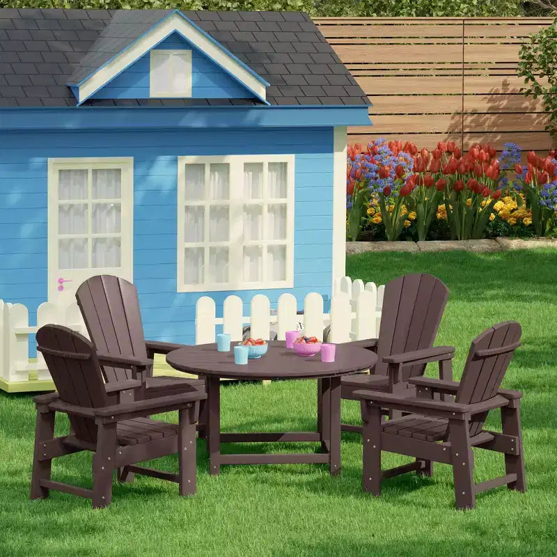 Ensemble de salle à manger rond WestinTrends Malibu pour enfants, 5 pièces, en HDPE, pour terrasse extérieure, avec chaises