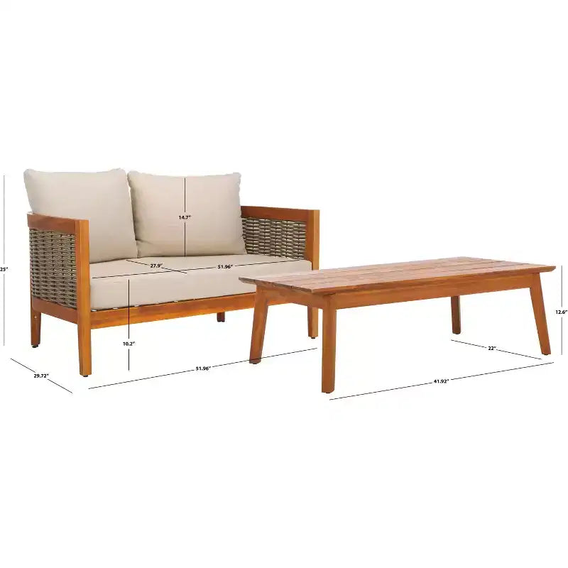 Juego de patio Amanda con banco y mesa - Interior/exterior - PAT7090 - Natural/Topo - Safavieh