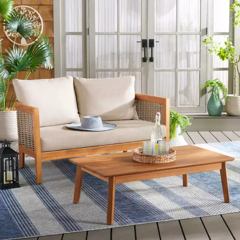 Juego de patio Amanda con banco y mesa - Interior/exterior - PAT7090 - Natural/Topo - Safavieh