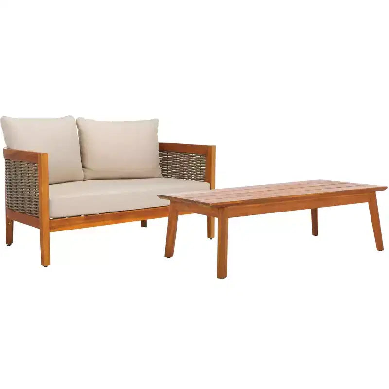 Juego de patio Amanda con banco y mesa - Interior/exterior - PAT7090 - Natural/Topo - Safavieh