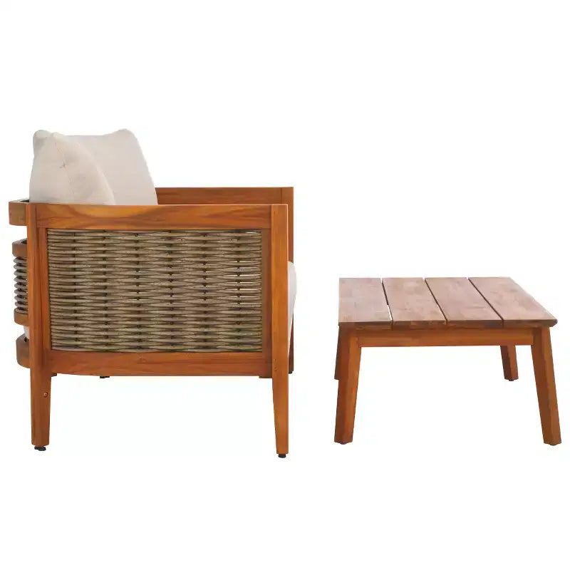 Juego de patio Amanda con banco y mesa - Interior/exterior - PAT7090 - Natural/Topo - Safavieh