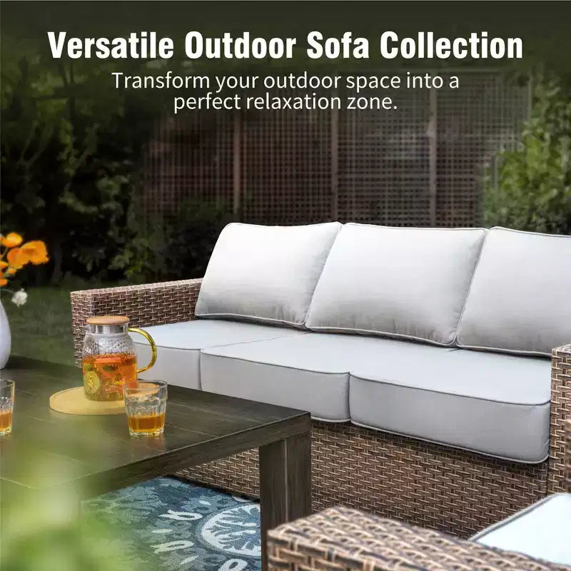 Conjunto de conversación de 5 piezas de mimbre para patio exterior Captiva Designs con otomana para patio trasero, terraza y junto a la piscina