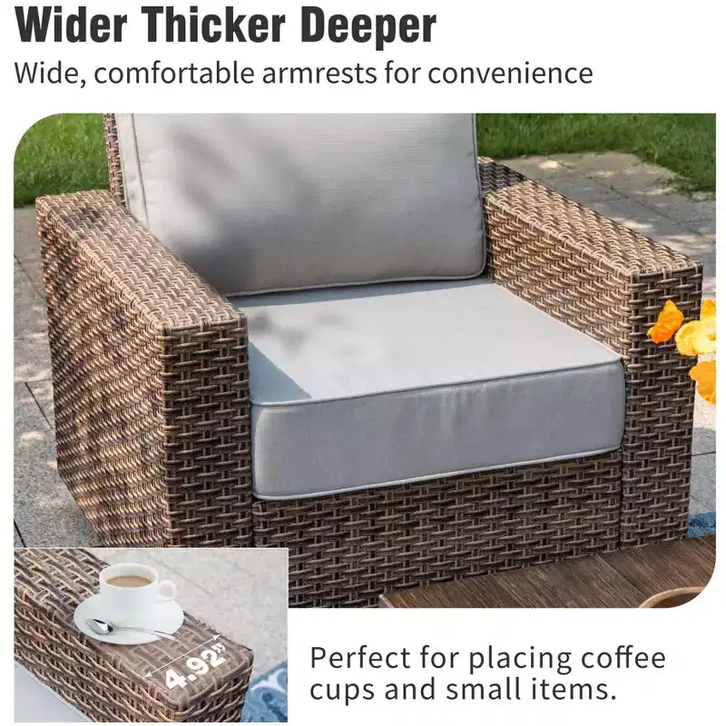 Conjunto de conversación de 5 piezas de mimbre para patio exterior Captiva Designs con otomana para patio trasero, terraza y junto a la piscina