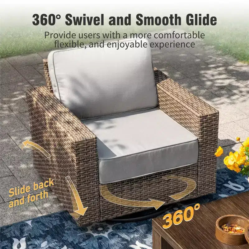 Conjunto de conversación de 5 piezas de mimbre para patio exterior Captiva Designs con otomana para patio trasero, terraza y junto a la piscina