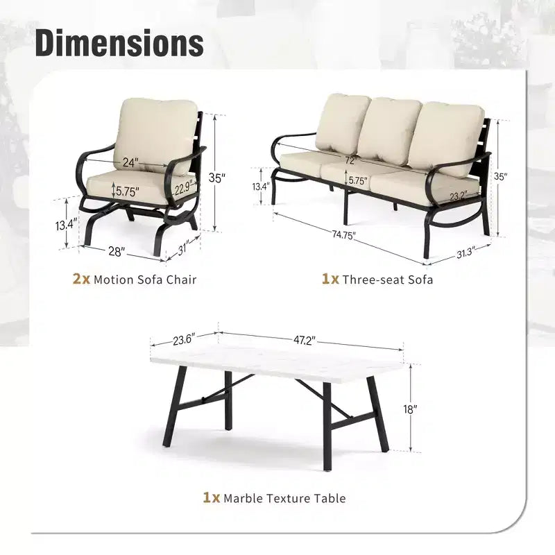 Conjunto de muebles metálicos para patio Captiva Designs, 4 piezas, con sillones mecedora para conversar en el jardín, porche o patio trasero