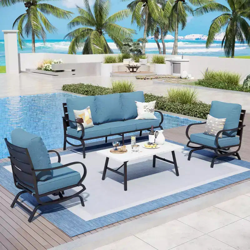 Captiva Designs 4 PCS Metal Patio Furniture Conversation Set with Rocking Armchairs for Garden Porch Backyard