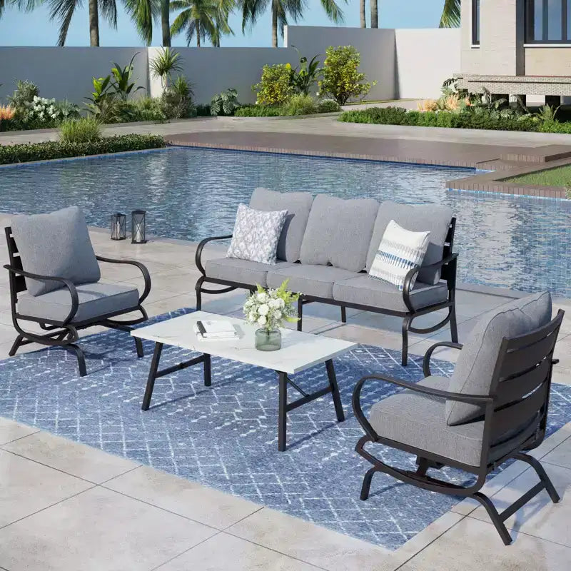 Captiva Designs 4 PCS Metal Patio Furniture Conversation Set with Rocking Armchairs for Garden Porch Backyard