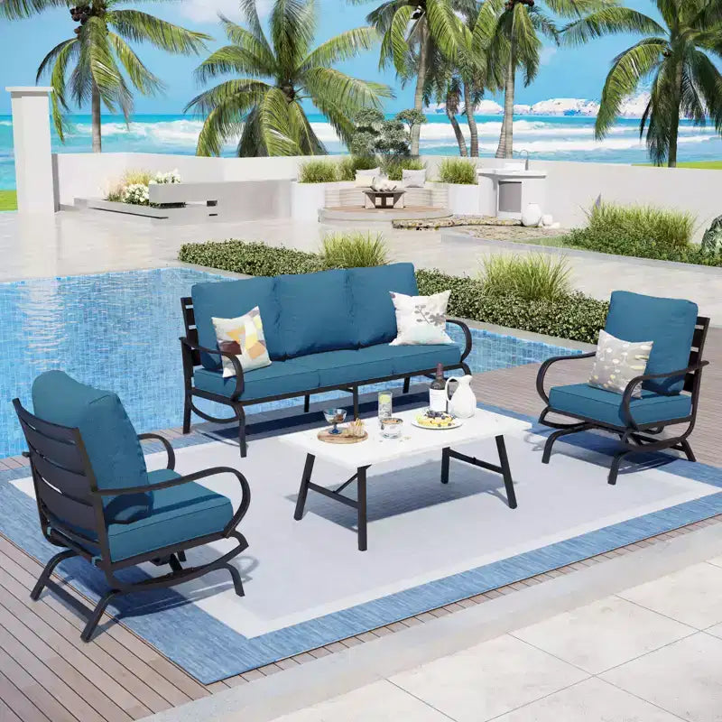 Captiva Designs 4 PCS Metal Patio Furniture Conversation Set with Rocking Armchairs for Garden Porch Backyard