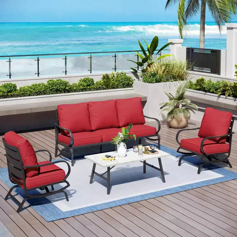 Captiva Designs 4 PCS Metal Patio Furniture Conversation Set with Rocking Armchairs for Garden Porch Backyard