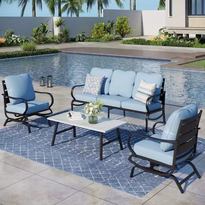Captiva Designs 4 PCS Metal Patio Furniture Conversation Set with Rocking Armchairs for Garden Porch Backyard