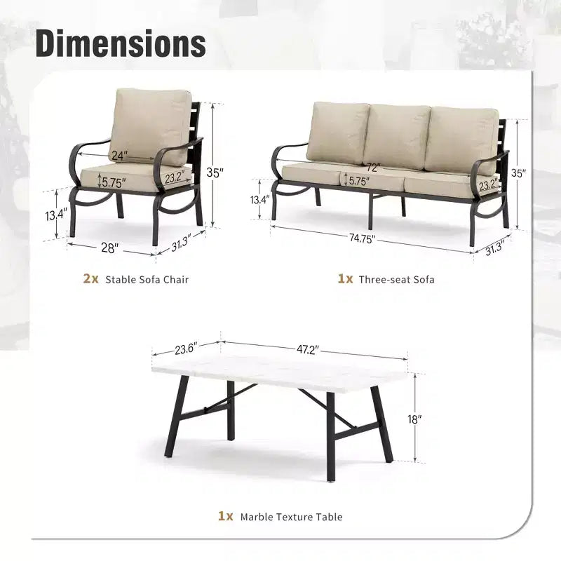 Captiva Designs conjunto de conversación de muebles de patio de metal de 4 piezas, con mesa de centro para jardín, porche y patio trasero