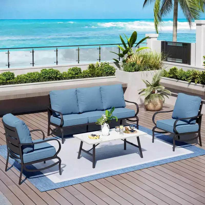 Captiva Designs 4-teiliges Metall-Lounge-Set für Terrasse, Garten, Veranda und Hinterhof mit Couchtisch