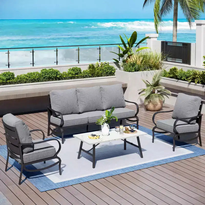 Captiva Designs 4-teiliges Metall-Lounge-Set für Terrasse, Garten, Veranda und Hinterhof mit Couchtisch
