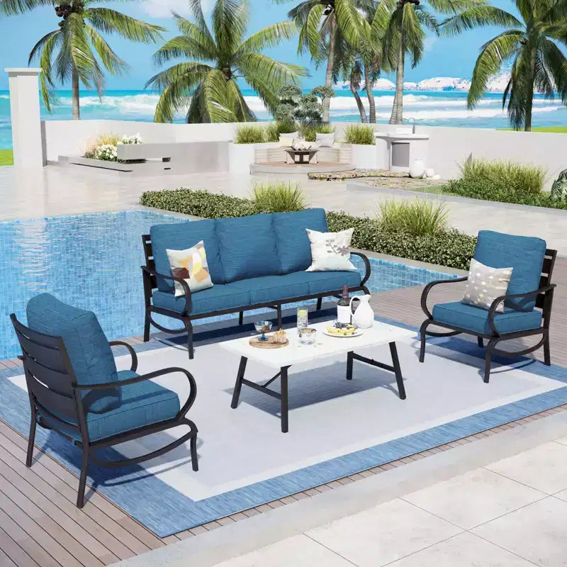 Captiva Designs 4-teiliges Metall-Lounge-Set für Terrasse, Garten, Veranda und Hinterhof mit Couchtisch