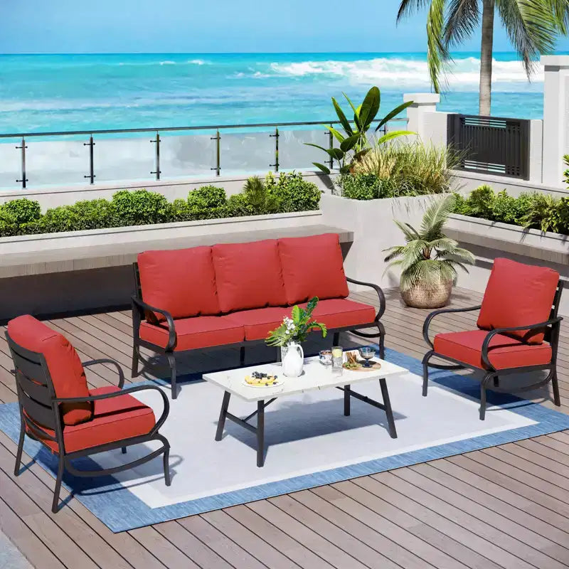 Captiva Designs 4-teiliges Metall-Lounge-Set für Terrasse, Garten, Veranda und Hinterhof mit Couchtisch