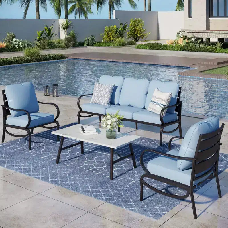 Captiva Designs 4-teiliges Metall-Lounge-Set für Terrasse, Garten, Veranda und Hinterhof mit Couchtisch