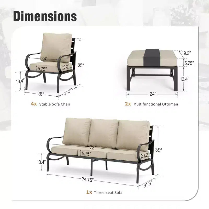 Conjunto de muebles de patio de metal de 5 piezas Captiva Designs con otomanas para jardín, porche y patio trasero