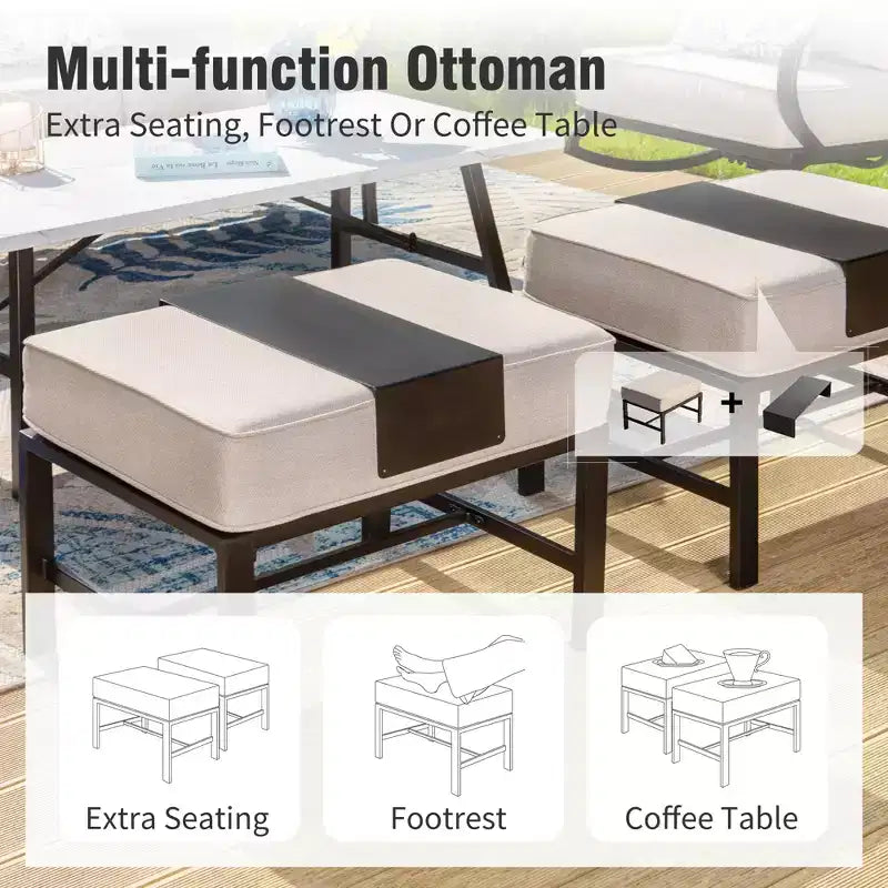 Conjunto de muebles de patio de metal de 5 piezas Captiva Designs con otomanas para jardín, porche y patio trasero