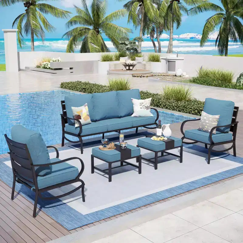 Captiva Designs 5-teiliges Metall-Gartenmöbel-Sitzset mit Hockern für Garten, Veranda und Hinterhof