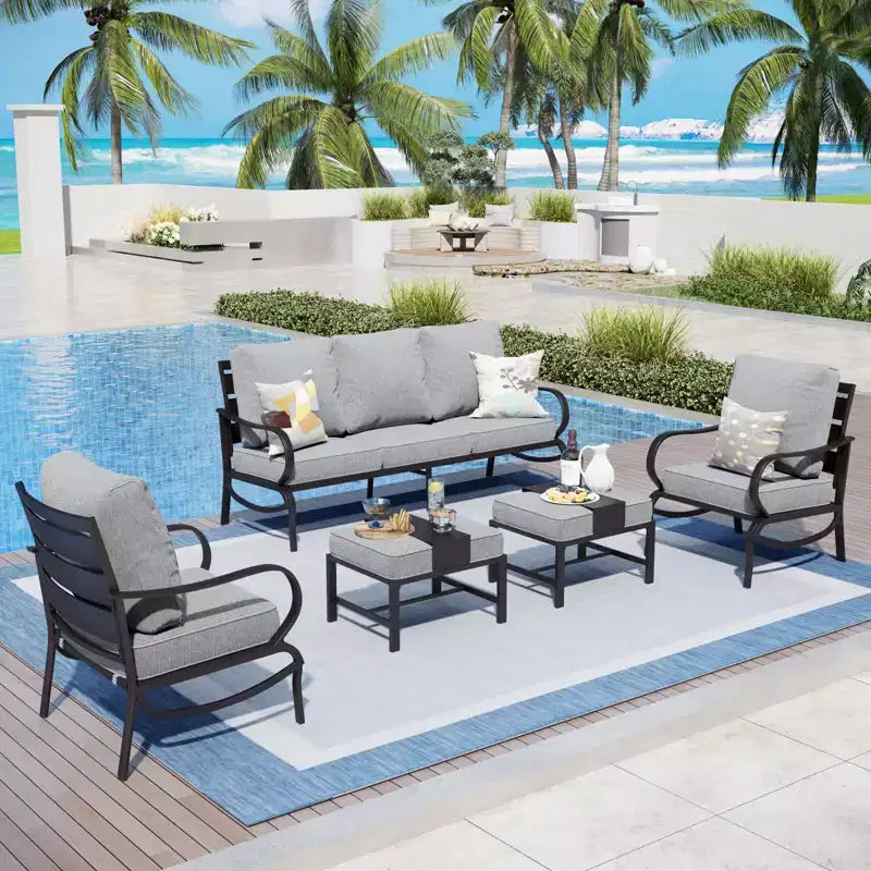 Captiva Designs 5-teiliges Metall-Gartenmöbel-Sitzset mit Hockern für Garten, Veranda und Hinterhof