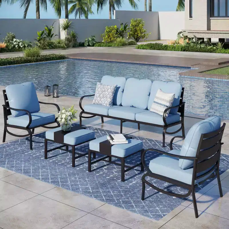 Captiva Designs 5-teiliges Metall-Gartenmöbel-Sitzset mit Hockern für Garten, Veranda und Hinterhof