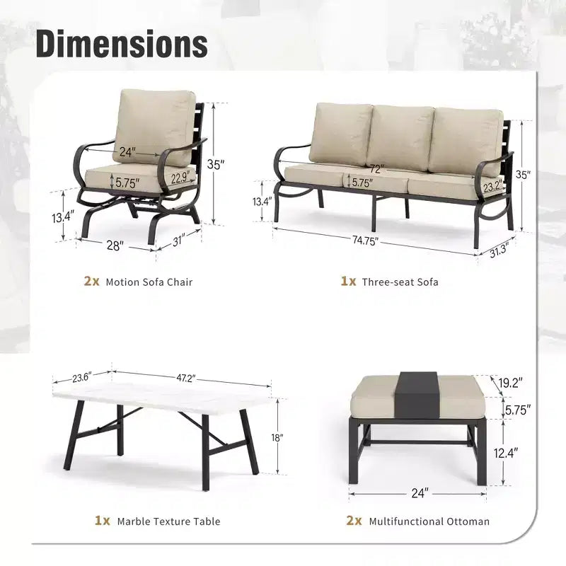 Juego de conversación para patio de 6 piezas de metal Captiva Designs con sillas mecedoras y otomanas para jardín, porche y patio trasero
