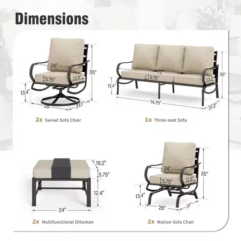 Conjunto de conversación de 7 piezas de muebles metálicos para patio Captiva Designs con mecedoras para jardín, porche y patio trasero