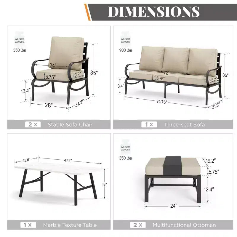 Juego de muebles metálicos para patio de 6 piezas Captiva Designs, conjunto para conversar con sillones y otomanas para jardín, porche y patio trasero