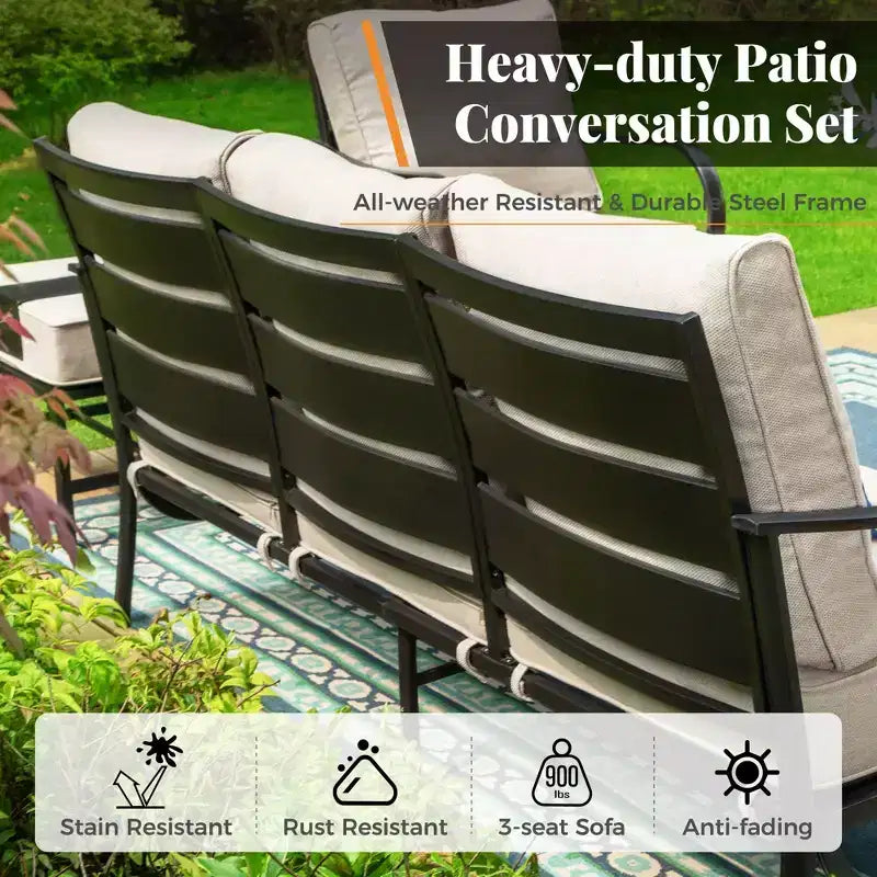 Juego de muebles metálicos para patio de 6 piezas Captiva Designs, conjunto para conversar con sillones y otomanas para jardín, porche y patio trasero