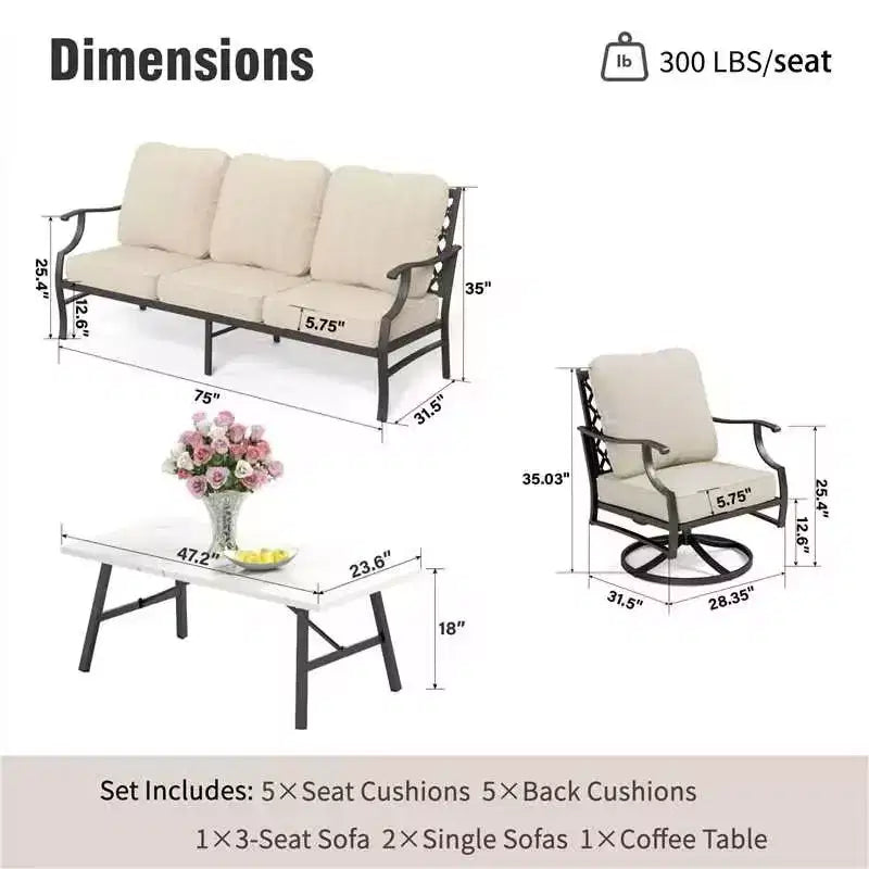 Conjunto de conversación para patio exterior Captiva Designs de 4 piezas, con sillones giratorios de respaldo de rejilla para jardín, junto a la piscina o patio trasero