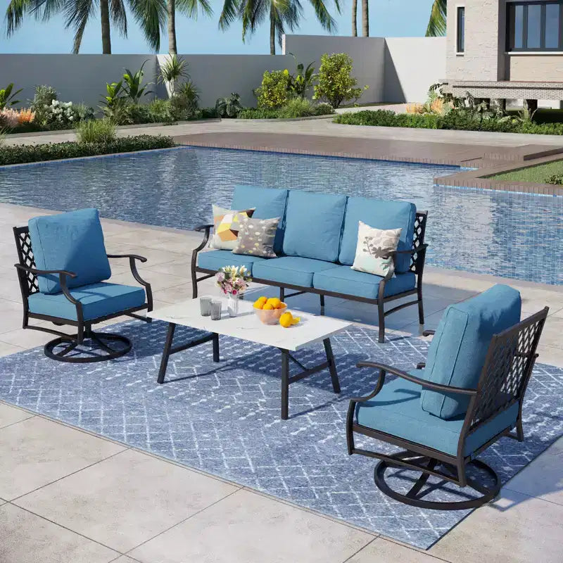 Captiva Designs 4-teiliges Gesprächsset für Terrasse und Außenbereich mit drehbaren Stühlen mit Gitterlehne für Garten, Poolbereich und Hinterhof
