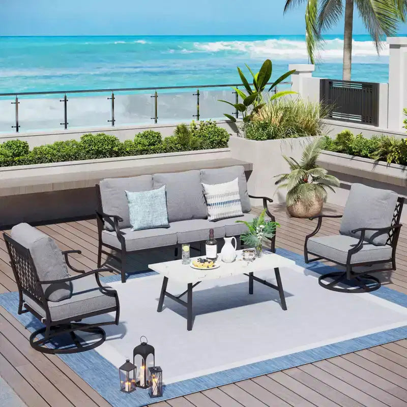 Captiva Designs 4-teiliges Gesprächsset für Terrasse und Außenbereich mit drehbaren Stühlen mit Gitterlehne für Garten, Poolbereich und Hinterhof
