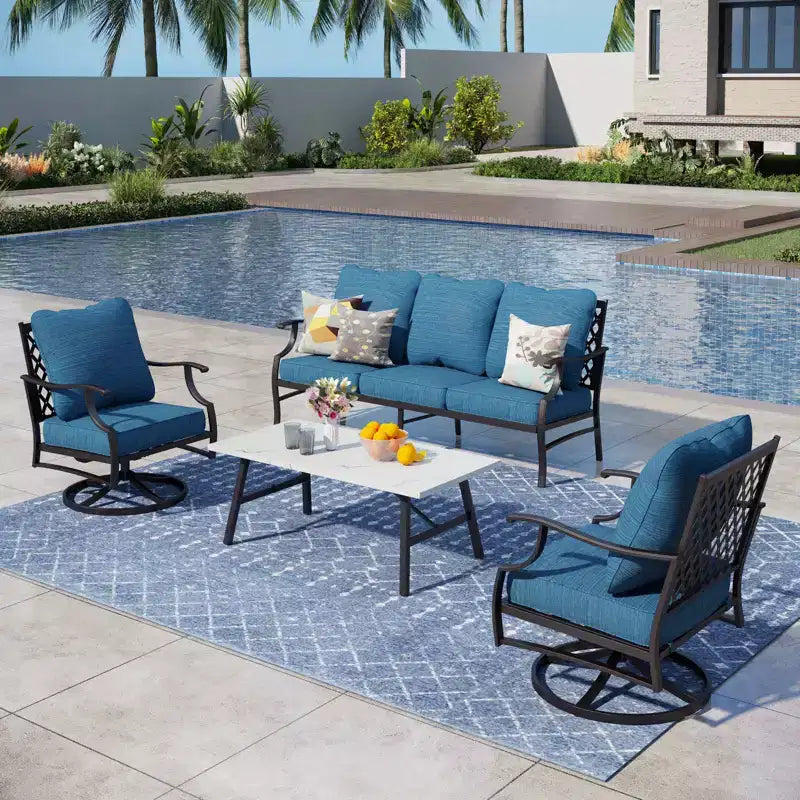 Captiva Designs 4-teiliges Gesprächsset für Terrasse und Außenbereich mit drehbaren Stühlen mit Gitterlehne für Garten, Poolbereich und Hinterhof